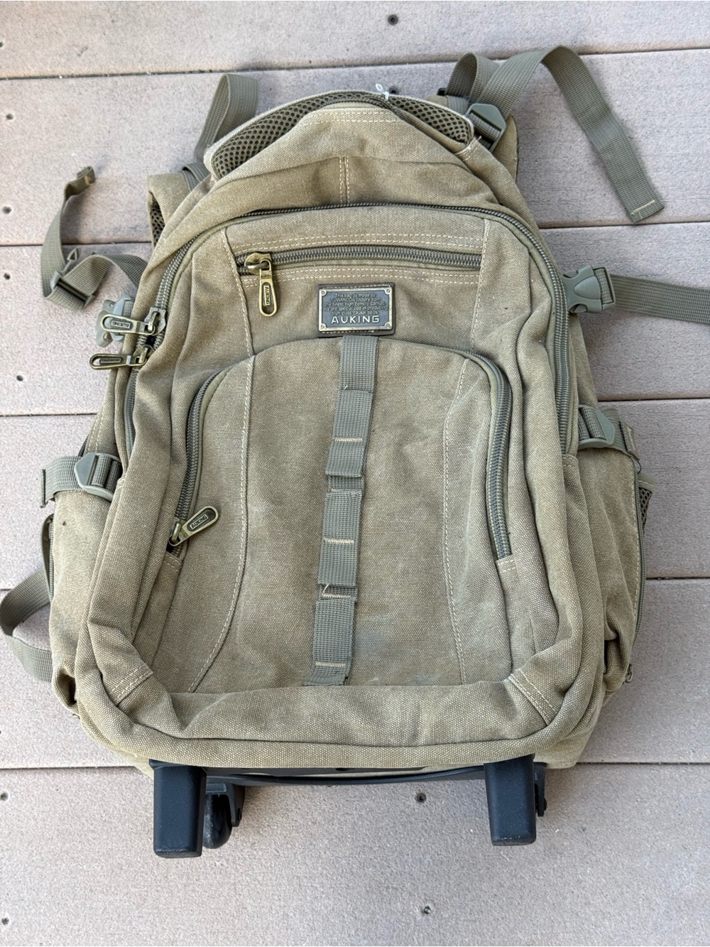 Olive Green Canvas Travel Backpack for Men AOKING